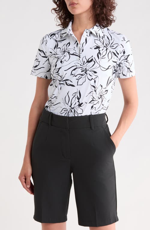 G/fore Big Floral Silky Tech Performance Polo In Snow/onyx