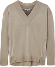 AllSaints Bern Paneled V-Neck Merino Wool Sweater