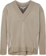AllSaints Bern Paneled V-Neck Merino Wool Sweater