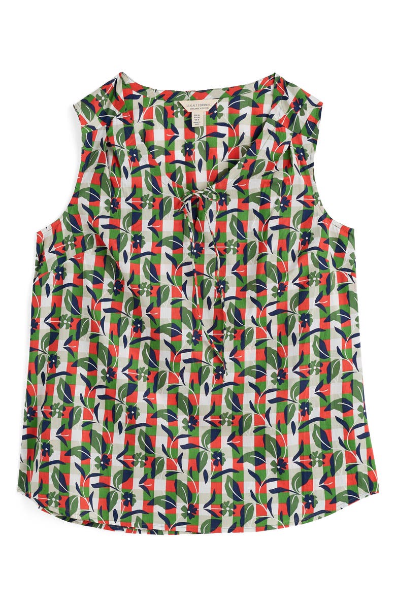 Seasalt Cornwall Cobbs Well Floral Sleeveless Organic Cotton Split Neck Top, Alternate, color, Table Flowers Dark Citron