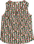 Seasalt Cornwall Cobbs Well Floral Sleeveless Organic Cotton Split Neck Top