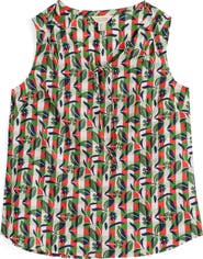 Seasalt Cornwall Cobbs Well Floral Sleeveless Organic Cotton Split Neck Top