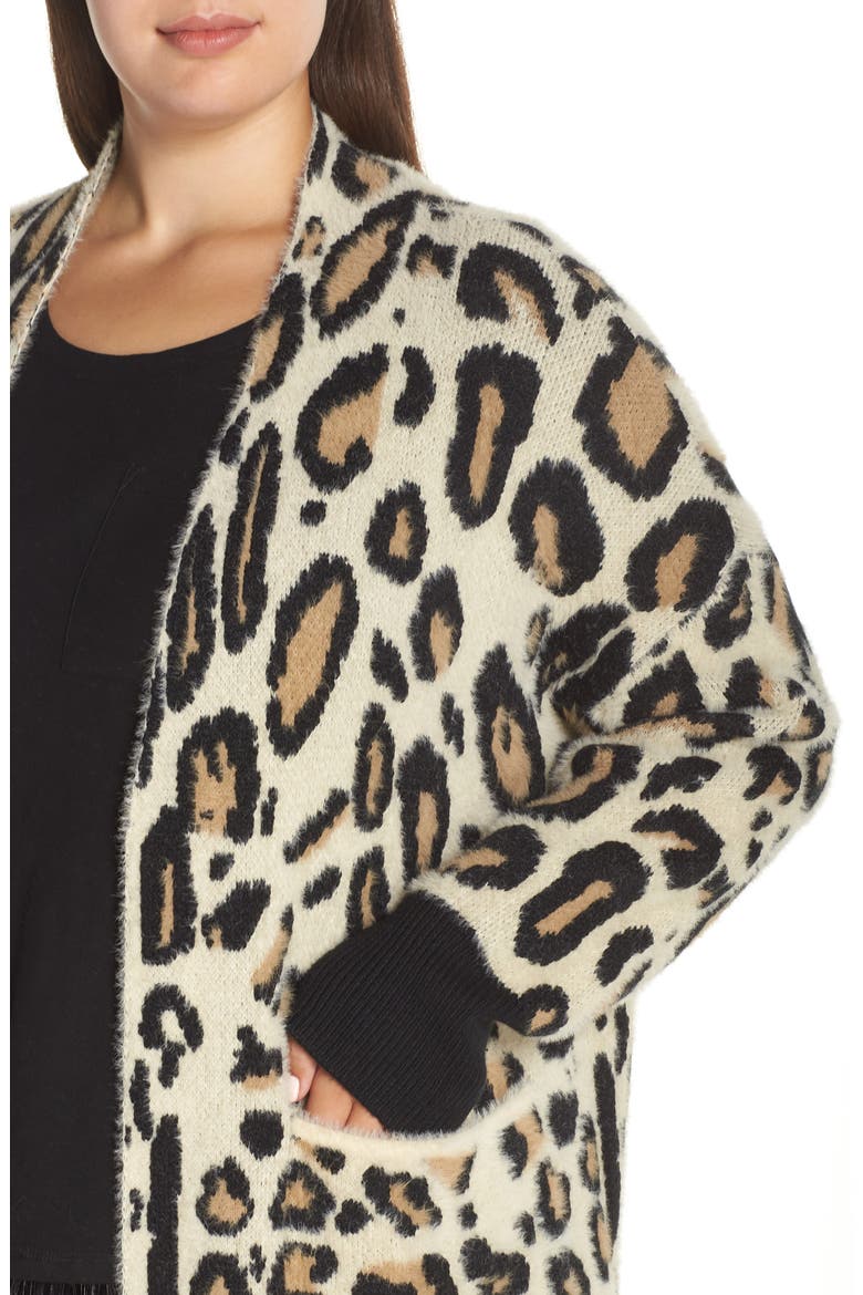 Cheetah Print Long Cardigan, Alternate, color, WOOD ASH
