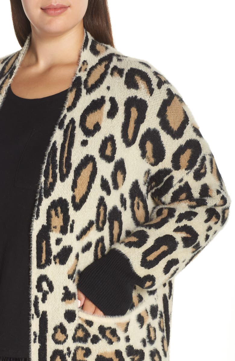 Vince Camuto Cheetah Print Long Cardigan, Alternate, color, 