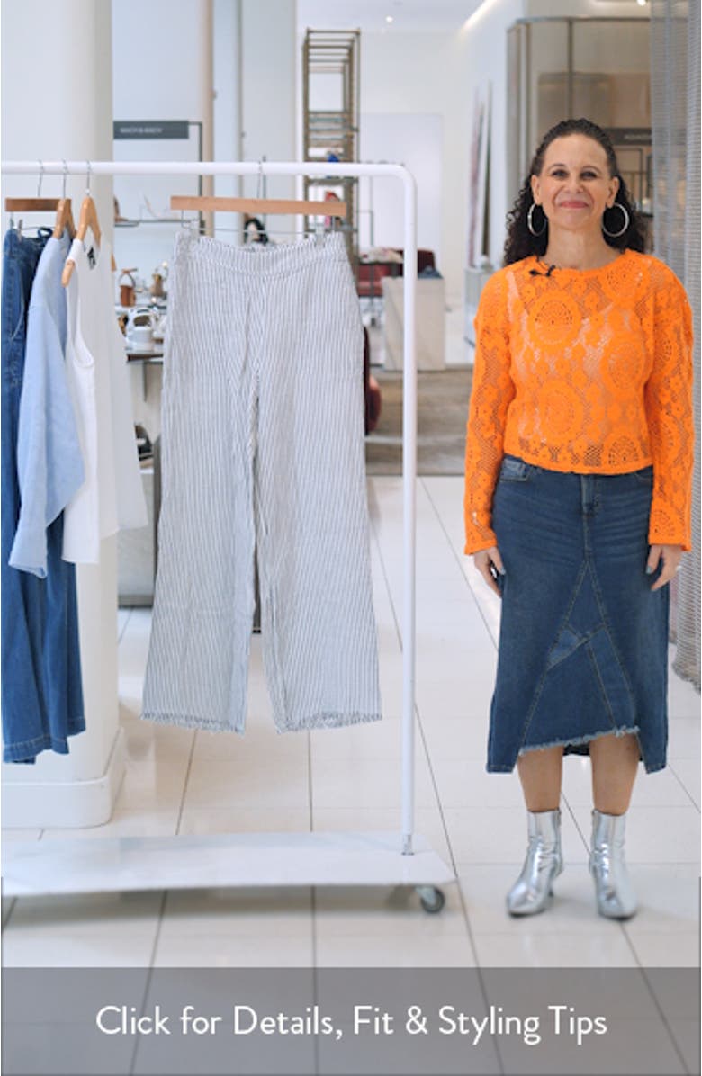 Pinstripe Cotton Blend Gauze Ankle Wide Leg Pants, sales video thumbnail