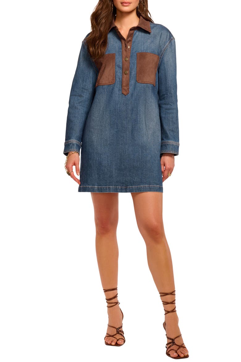 Winnifred Long Sleeve Denim Dress, Main, color, MEDIUM WASH/ SUEDE