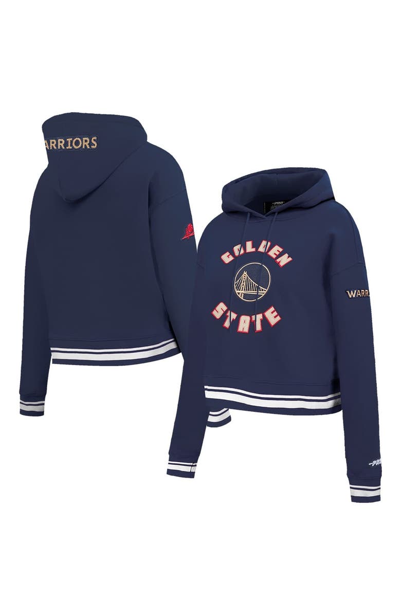 PRO STANDARD Women's Pro Standard Navy Golden State Warriors 2024/25 City Edition Chenille Applique Cropped Pullover Hoodie, Alternate, color, 