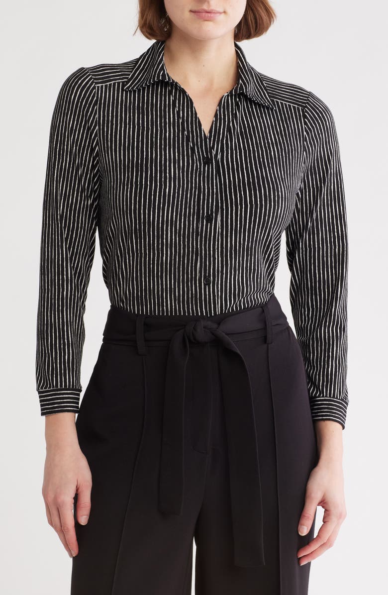 Adrianna Papell Moss Crepe Button Front Shirt, Main, color,