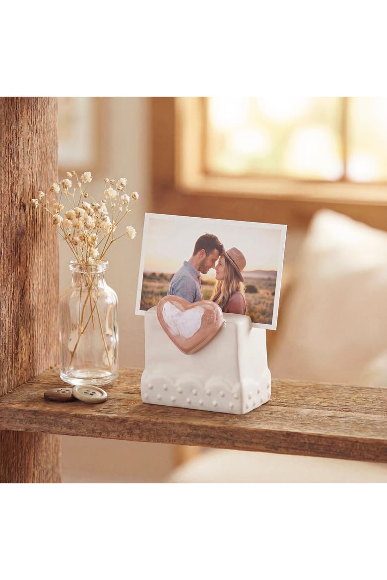 Pink Earthenware Heart Mini Photo Holder Frame 2.5 x 1.25 x 2.5 in, Alternate, color, Pink