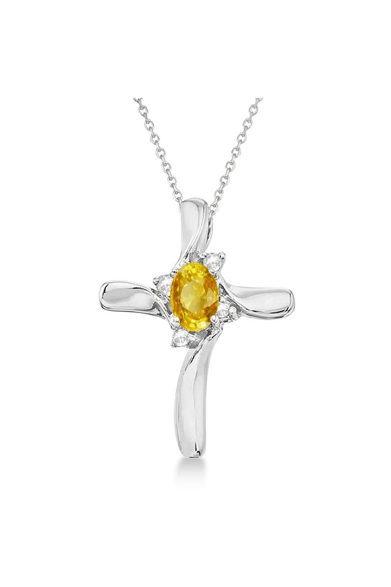 Lab Yellow Sapphire & Lab Diamond Cross Necklace Pendant 14K 0.50ct, Main, color, White Gold