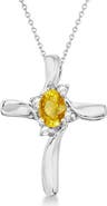 ALLUREZ Lab Yellow Sapphire & Lab Diamond Cross Necklace Pendant 14K 0.50ct