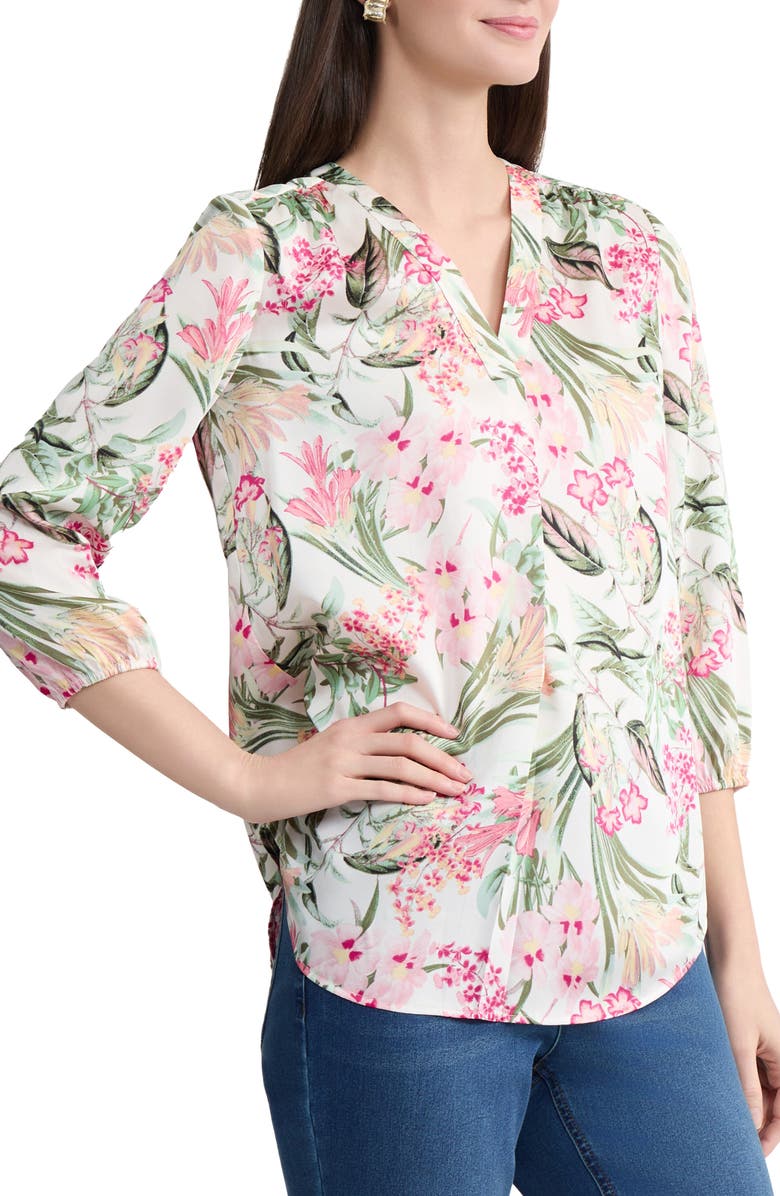 Jones New York Floral V-Neck Tunic, Alternate, color, White Sand Multi