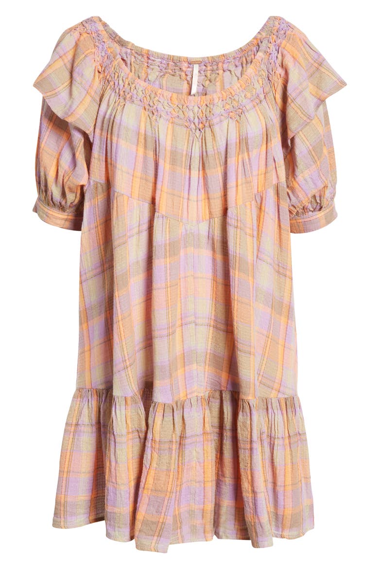 Amelie Plaid Minidress, Main, color, ORANGE MULTI