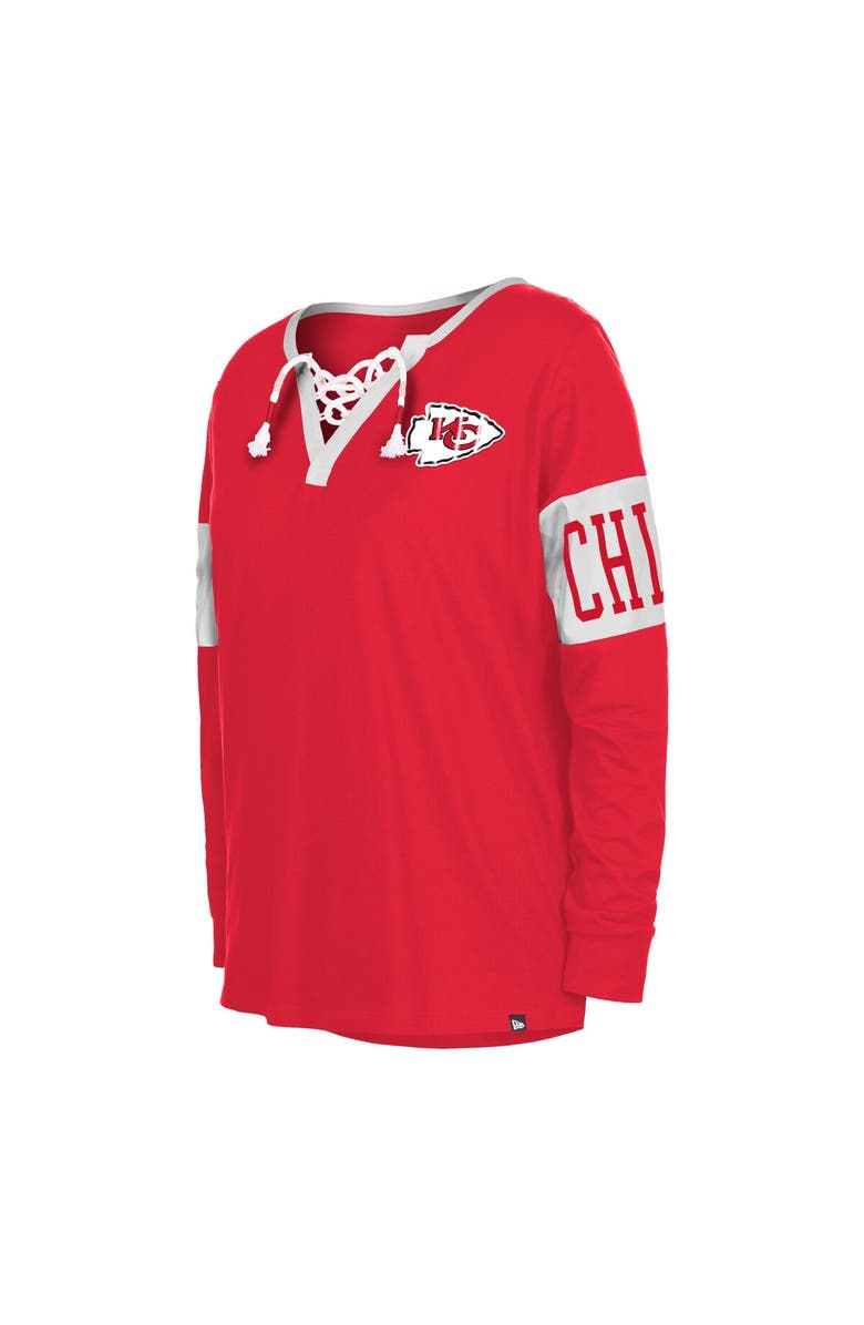 New Era Women's New Era Red Kansas City Chiefs Lace-Up Notch Neck Long Sleeve T-Shirt, Alternate, color, 