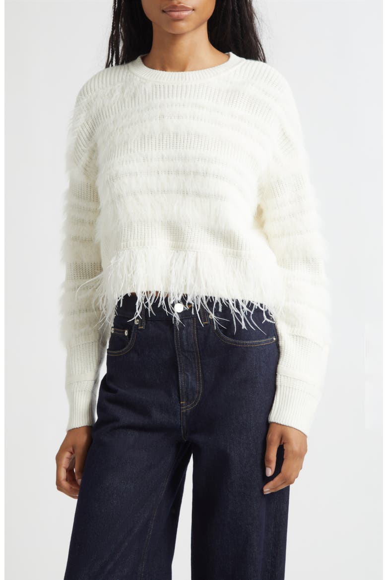 Vivi Feather Trim Wool Blend Sweater, Main, color, IVORY