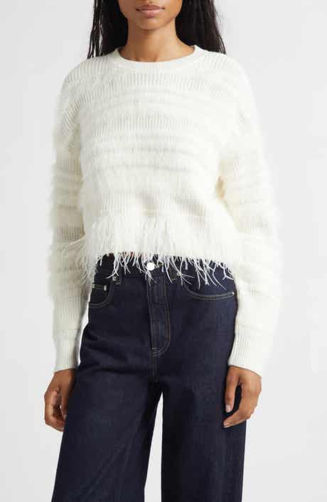 Cinq à Sept Vivi Feather Trim Wool Blend Sweater