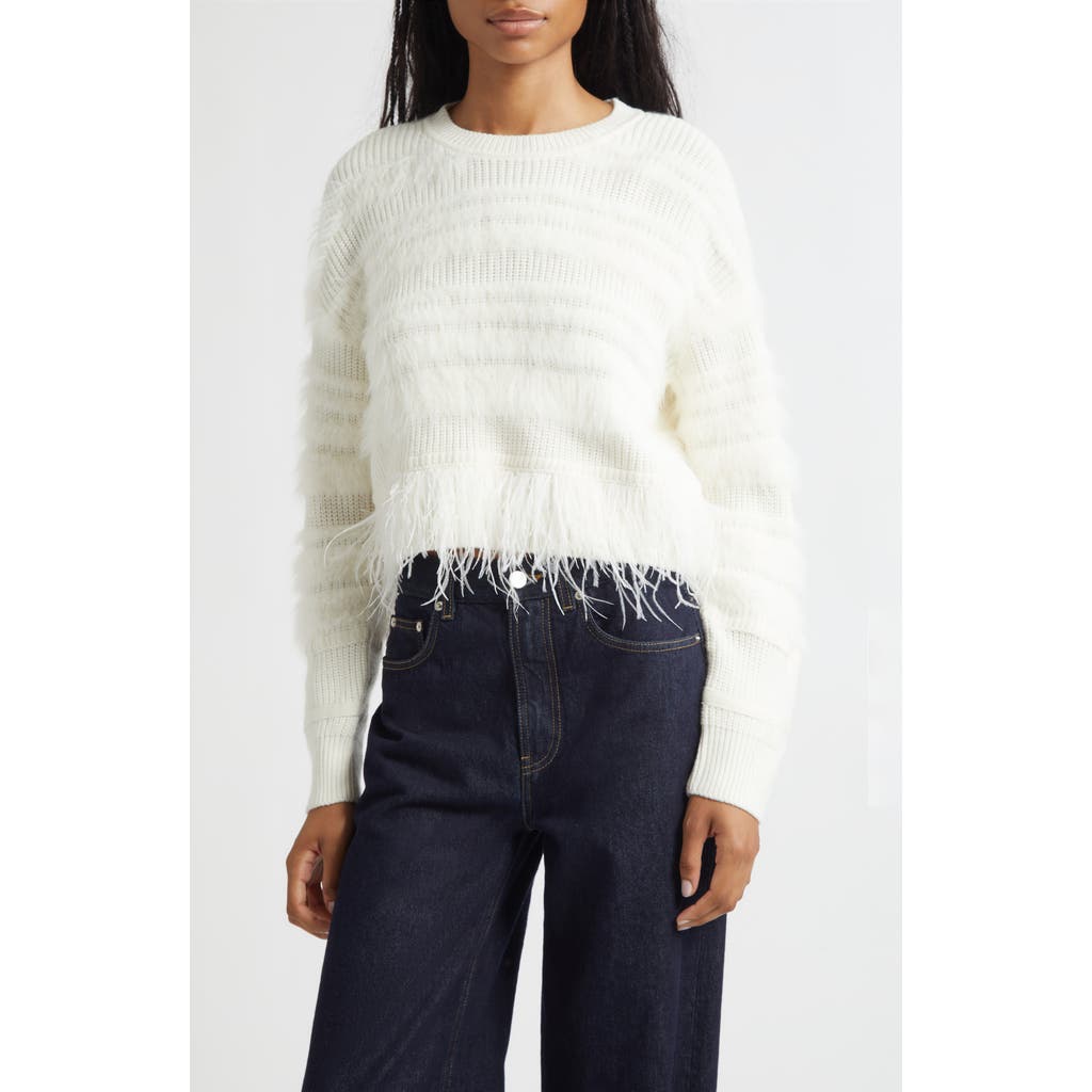 Cinq À Sept Vivi Feather Trim Wool Blend Sweater In White