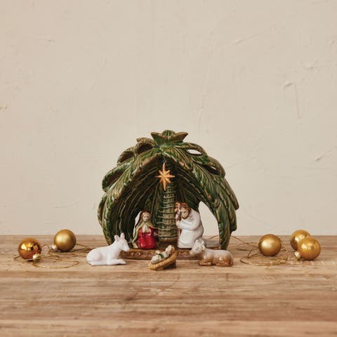 6-Piece Stoneware Vintage Reproduction Nativity in Reactive Glaze, Multicolor
