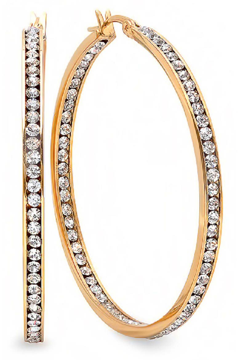 18k Gold Plated Cubic Zirconia Oval Hoop Earrings, Main, color, GOLD