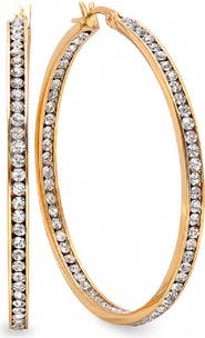 STEELTIME 18k Gold Plated Cubic Zirconia Oval Hoop Earrings