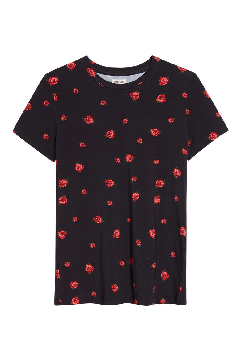 Ressi Rose Print T-Shirt, Alternate, color, BLACK/ RED ROSE EMB