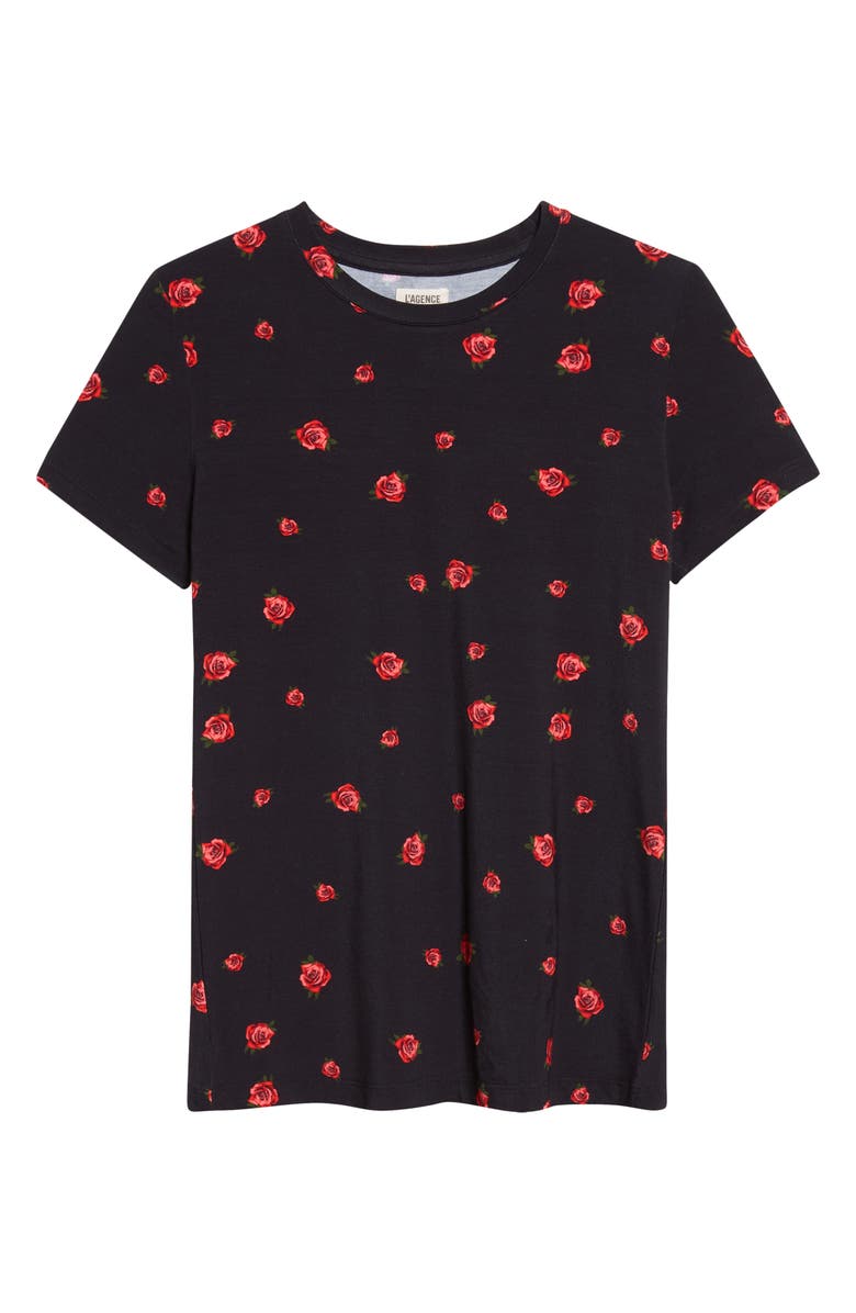 L'AGENCE Ressi Rose Print T-Shirt, Alternate, color, Black/ Red Rose Emb