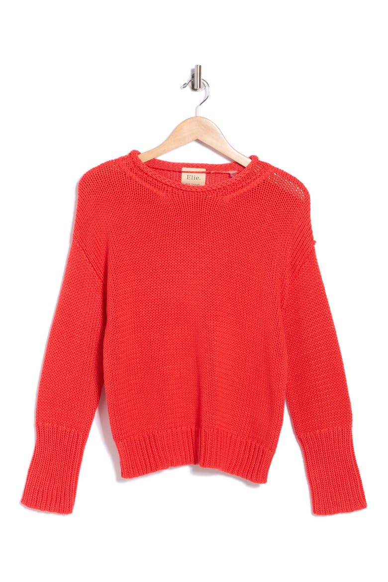 Rolled Neck Cotton Sweater, Alternate, color, RED ORANGE