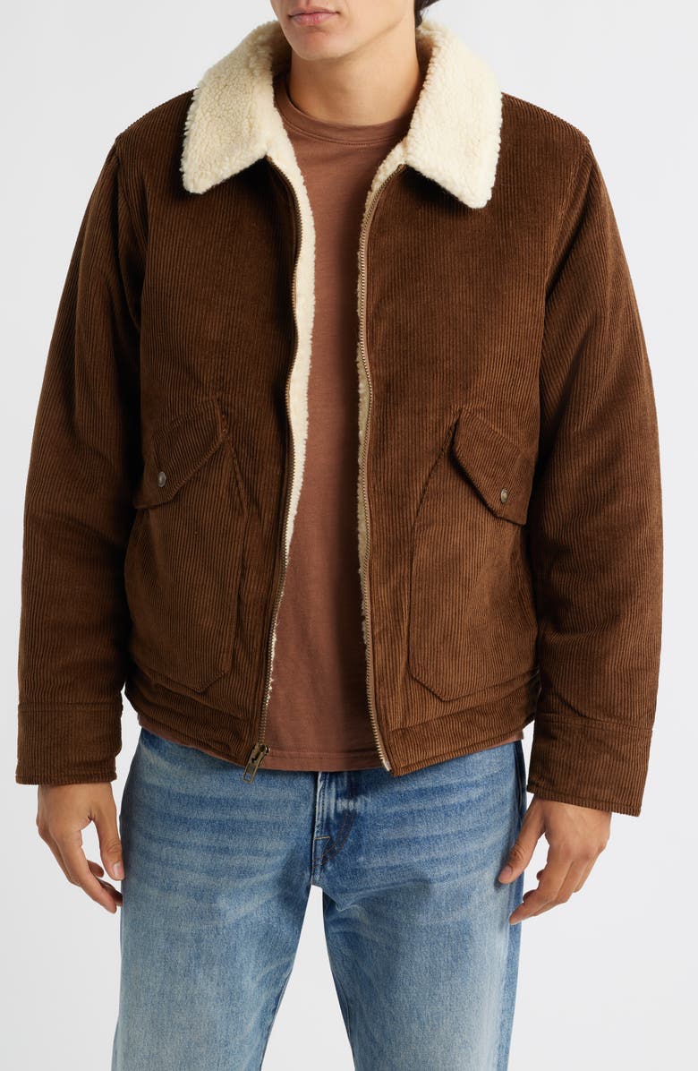 Schott NYC Corduroy Delivery Jacket with High Pile Fleece Collar, Main, color, Brown
