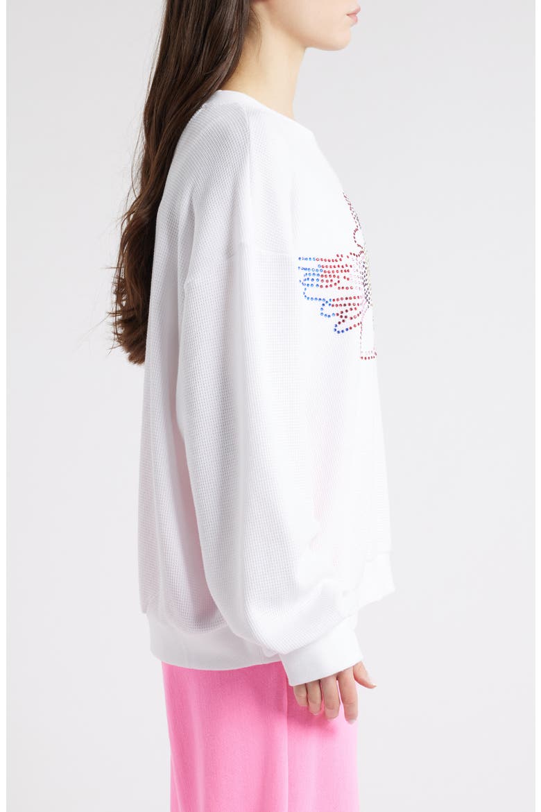 Sundays Wednesdays Kara Rhinestone Waffle Knit Top, Alternate, color, WHITE