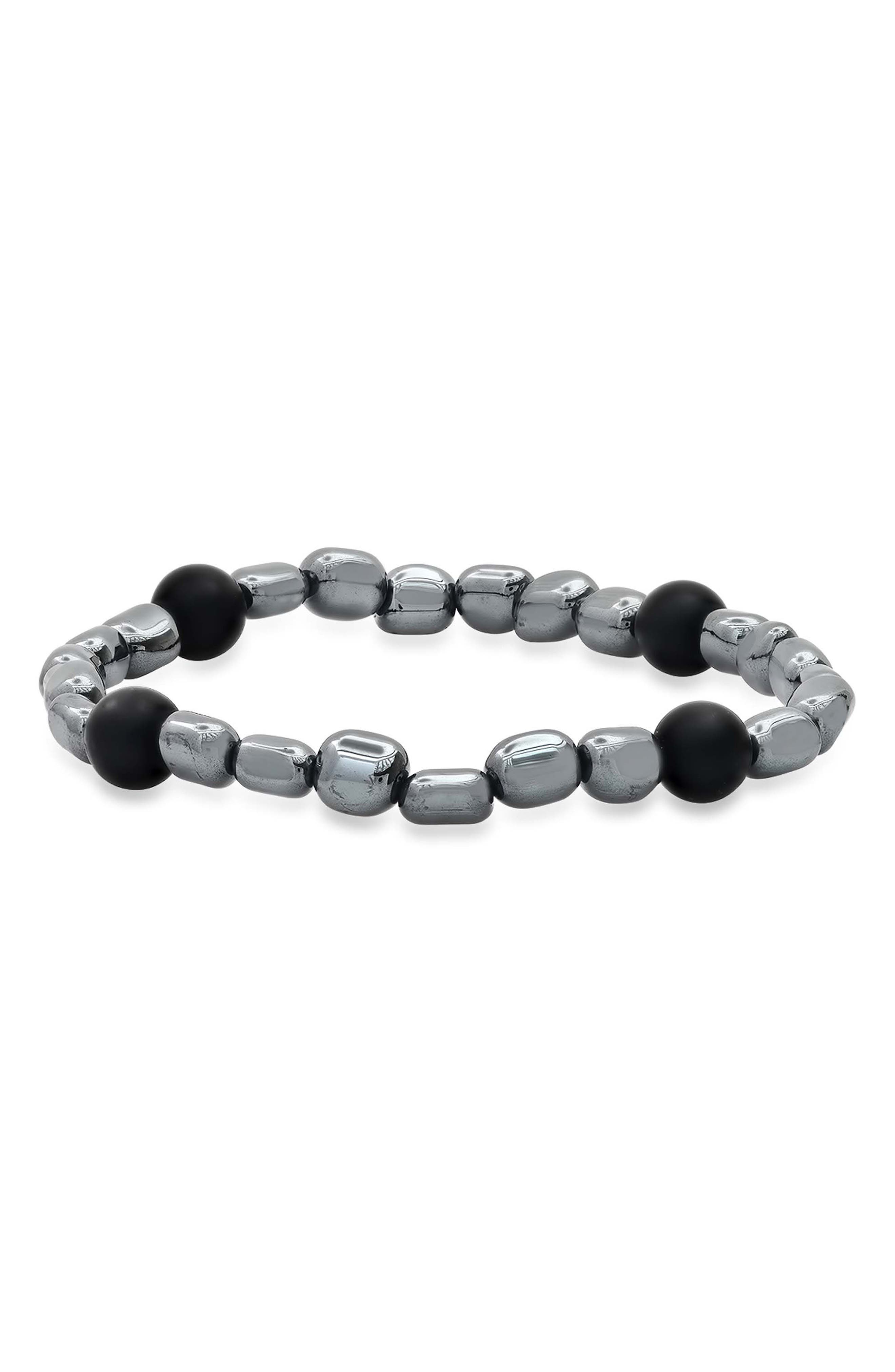 Men's Hematite and Black Lava Bead Stretch Bracelet