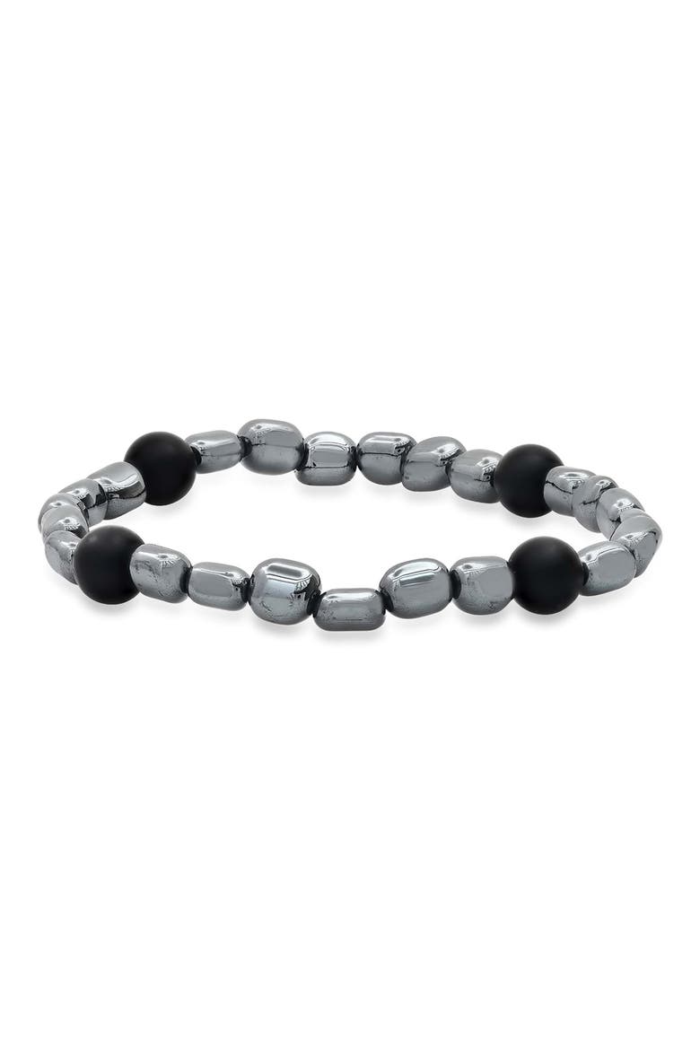 Men's Hematite and Black Lava Bead Stretch Bracelet, Main, color, BLACK