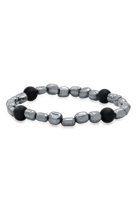Men's Hematite and Black Lava Bead Stretch Bracelet