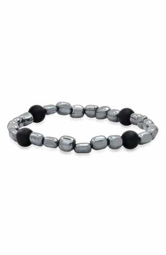 Men's Hematite and Black Lava Bead Stretch Bracelet