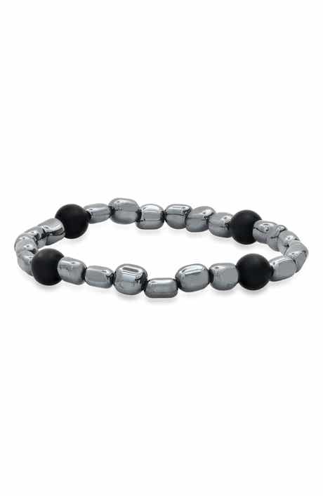 Men's Hematite and Black Lava Bead Stretch Bracelet