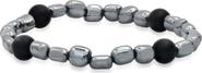 STEELTIME Men's Hematite and Black Lava Bead Stretch Bracelet