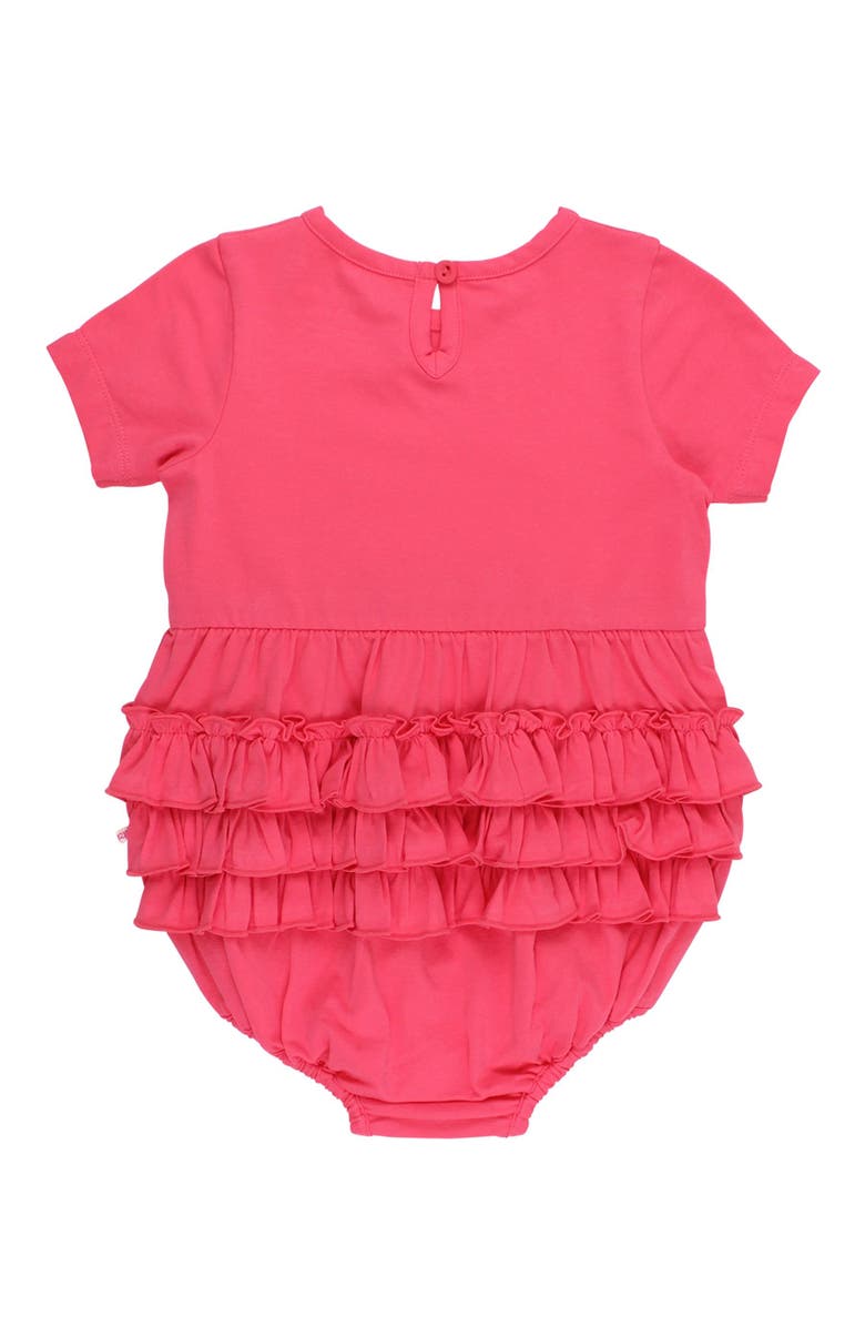 RuffleButts Knit Short Sleeve Bow Bubble Romper, Alternate, color, Hot Pink