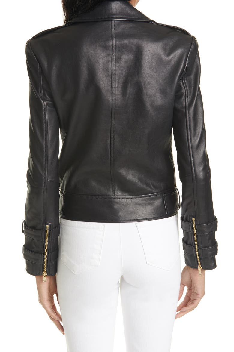 Billie Belted Leather Moto Jacket, Alternate, color, BLACK