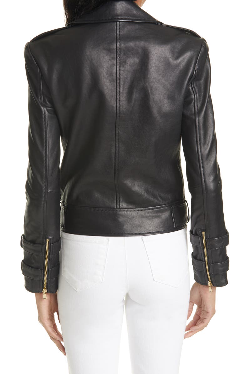 L'AGENCE Billie Belted Leather Moto Jacket, Alternate, color, 
