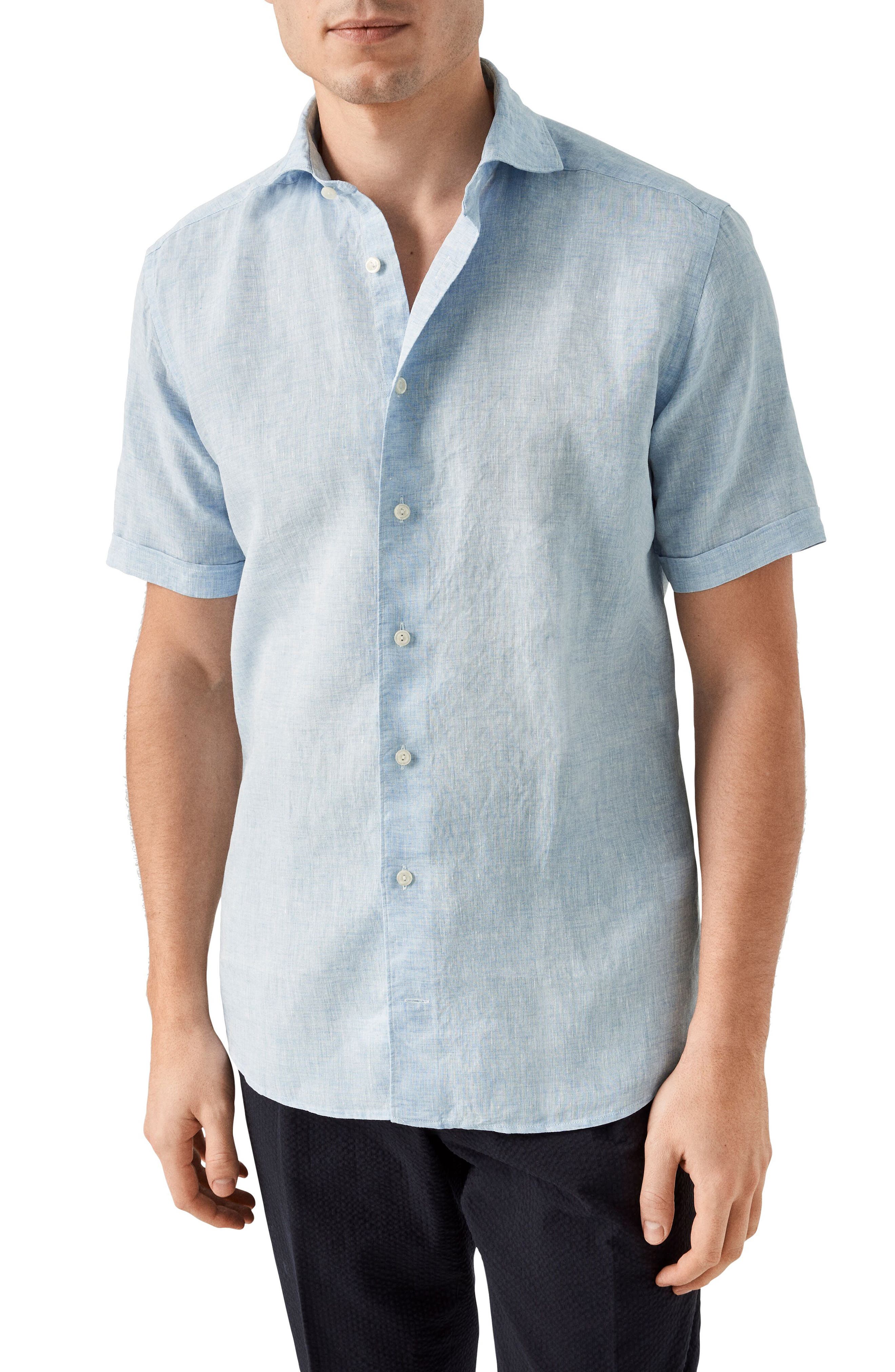 Eton Contemporary Fit Short Sleeve Linen Dress Shirt