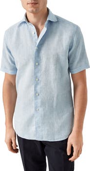 Eton Contemporary Fit Short Sleeve Linen Dress Shirt