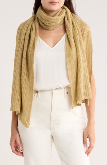 Portolano Open Knit Wrap Scarf In Yellow