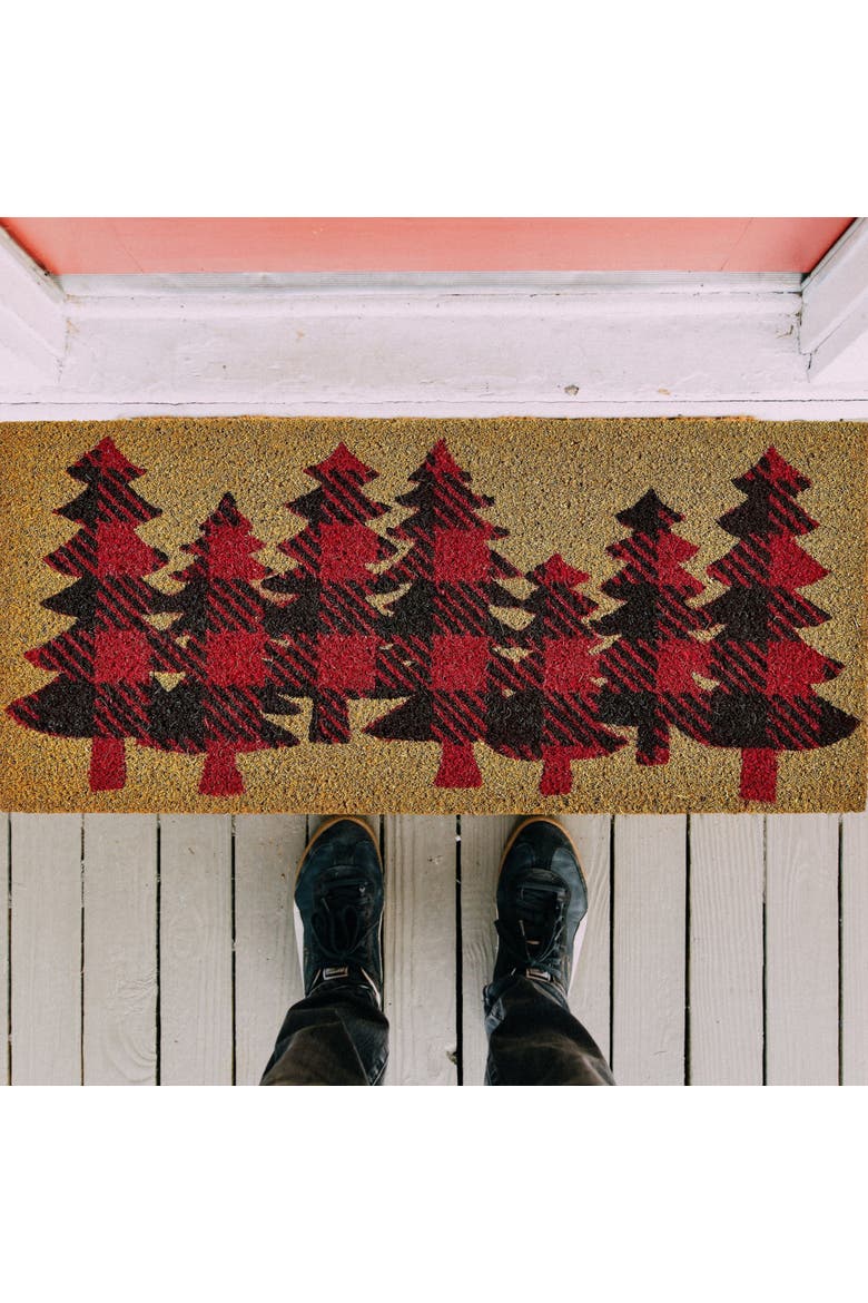 Coir Estate Mat Tis This Season Red Green Pine Trees, Alternate, color, Red