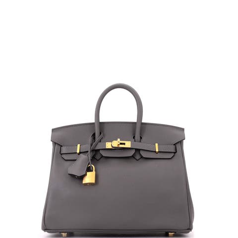 Birkin Handbag Grey Swift with Gold Hardware 25