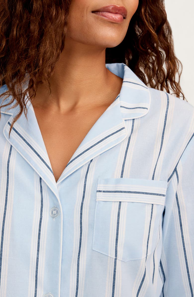 Petite Plume Coastal Stripe Cotton Twill Nightshirt, Alternate, color, Blue