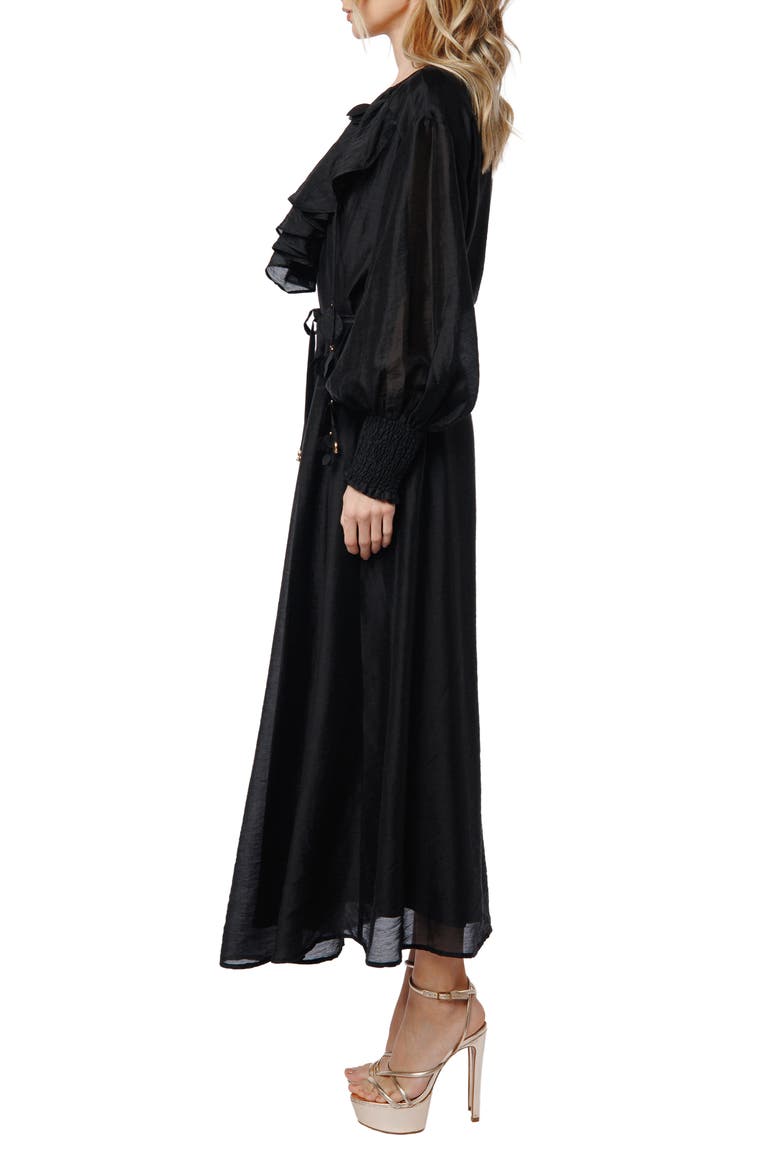 Kiyelle Ruffle Long Sleeve Maxi Dress, Alternate, color, BLACK
