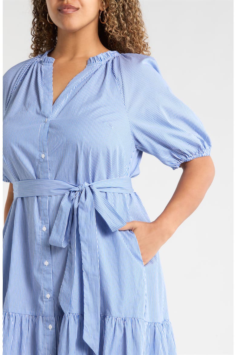 Fannie Striped Wynette Tiered Cotton Midi Dress, Alternate, color, BLUE-WHITE