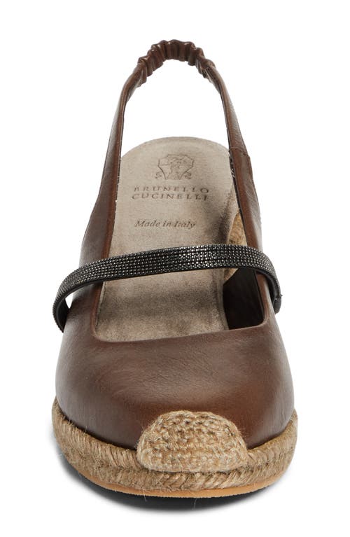 Brunello Cucinelli Leather Precious Strap Espadrille Wedges 60 In C9122 Cacao