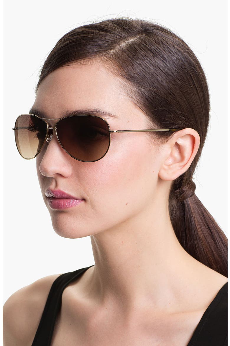 60mm Metal Aviator Sunglasses, Alternate, color, GOLD