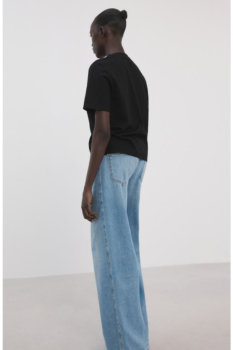 Floral Embroidered Cotton Tee, Alternate, color, BLACK