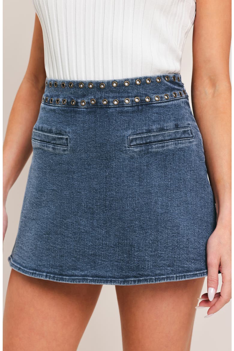 Grommet Detail Denim Skort, Alternate, color, MEDIUM INDIGO